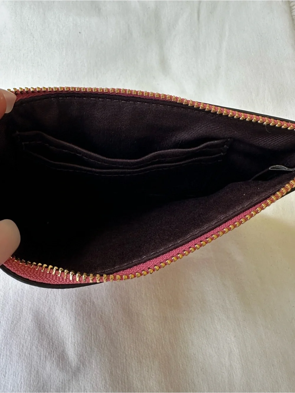 Coach Metallic Berry Leather Wristlet Zip Pouch Clutch Wallet Gold Logo Small